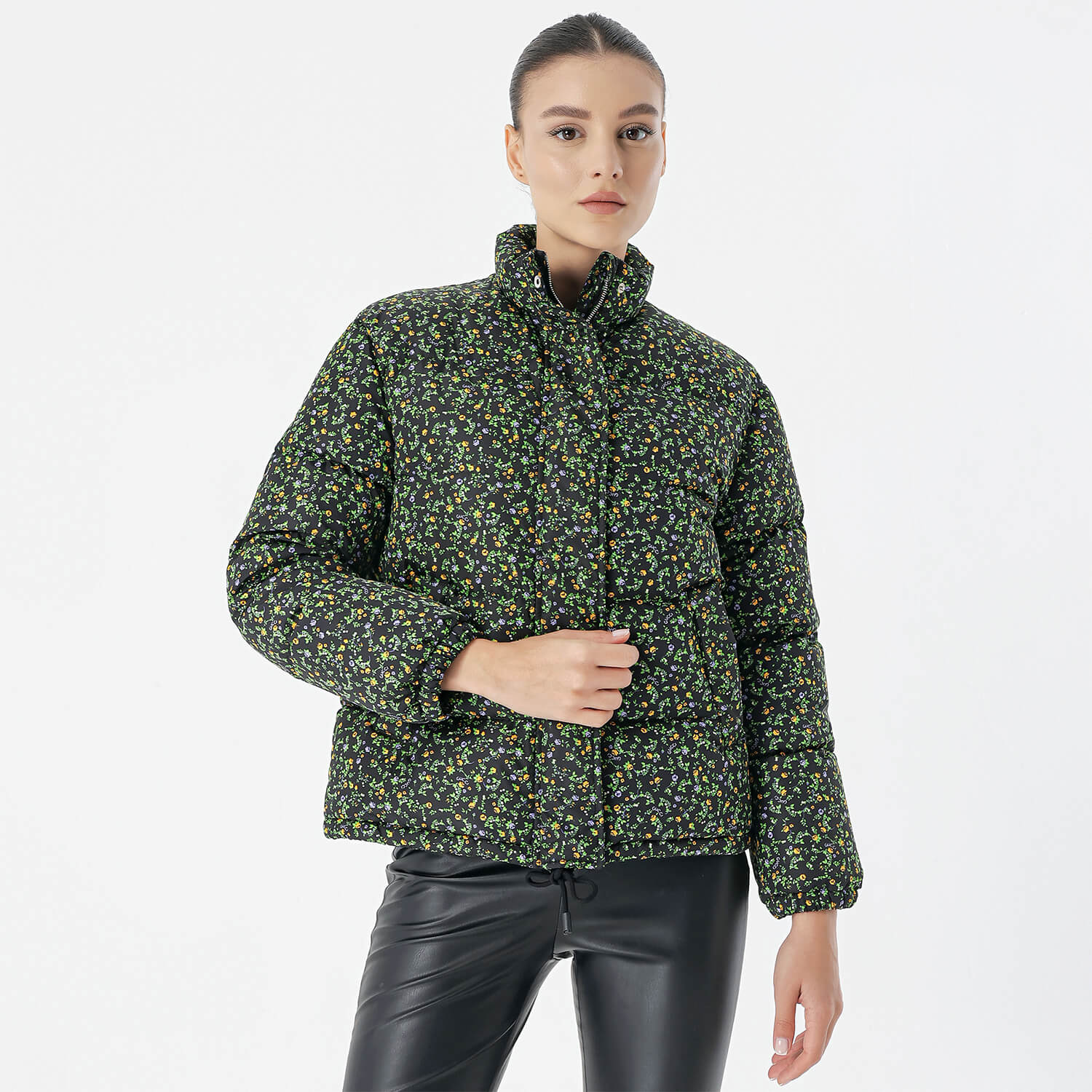 Gucci - Green Floral & Liberty Print Detail Puffer Coat